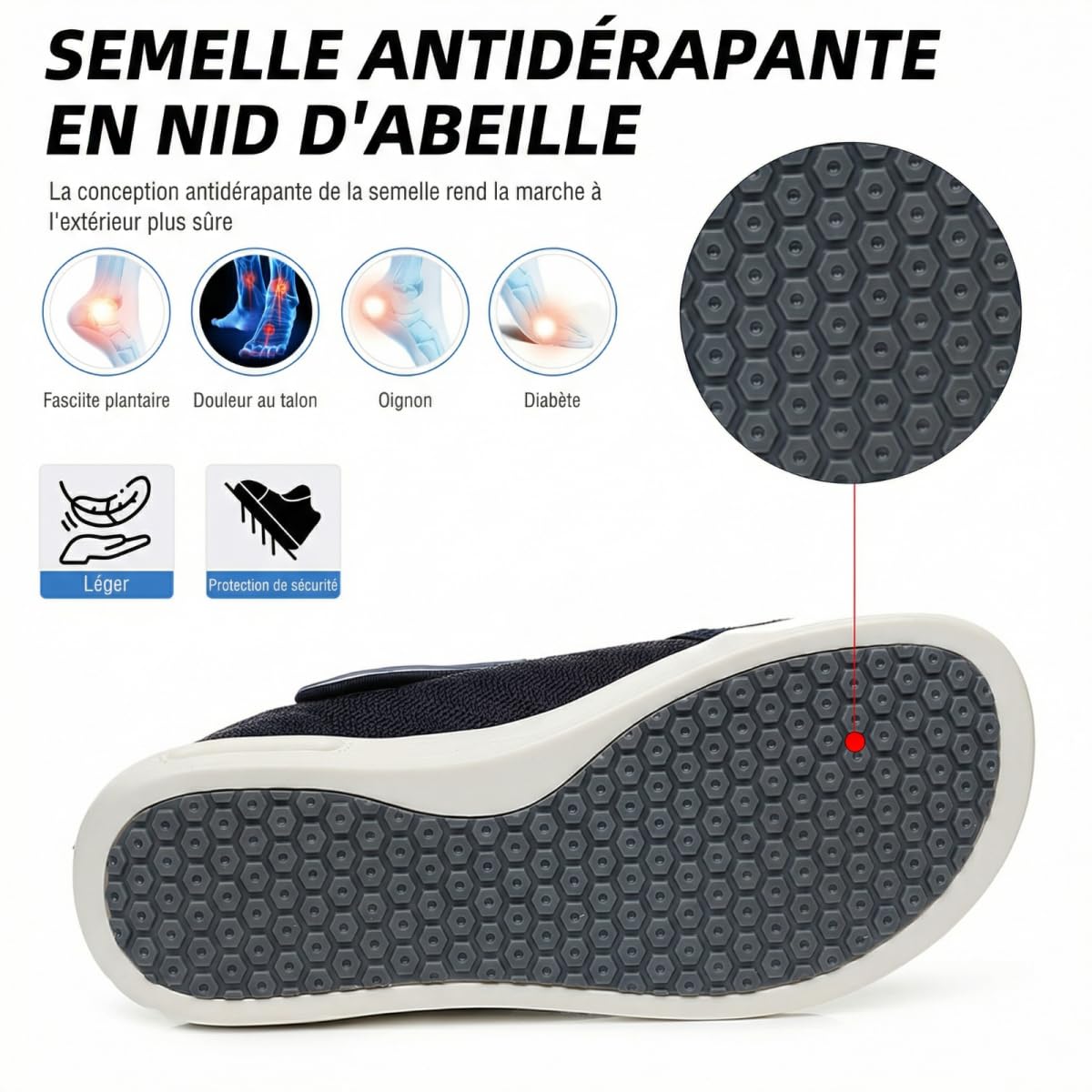 VibeCraft Chaussures Diabétique Homme Femme Extra Larges Respirantes Antidérapantes Confort pour Pieds Gonflés et Sensibles Usage Quotidien