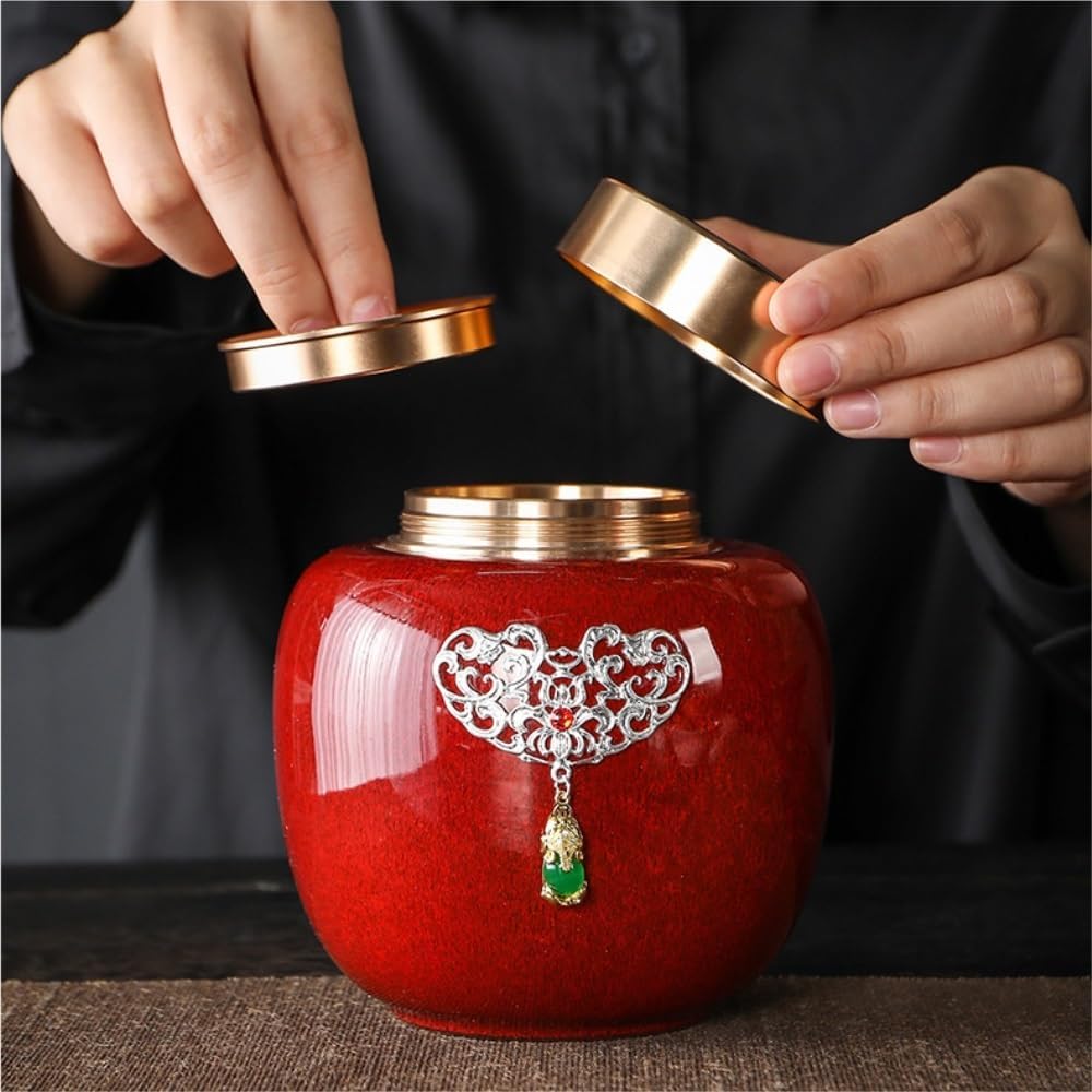 SONGCHAO Sugar Jar Creative Color Ceramic Bulk Tea Storage Container Jar with Lid Sealed Retro Teaware Single Tea Canister(B)