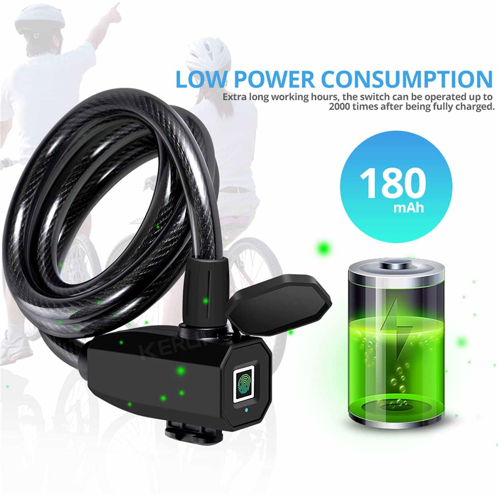 Lucchetto per Bicicletta con Impronta Digitale Intelligente - Supporta 10 Set di Impronte Digitali / 3 Metodi di Sblocco/Ricarica USB - Lucchetto Antifurto in Acciaio da 1,2 Metri,Black