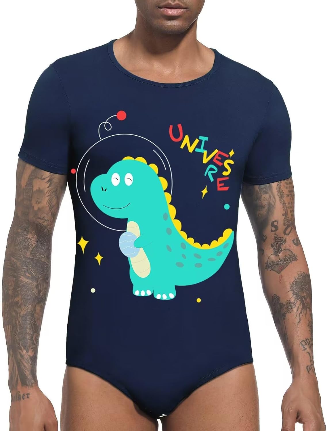 Landofgenie Mens Onesie Pajamas Short Sleeve Romper One Piece Bodysuit Sleepwear Tops Cute Print Onesie - Dinosaur Neil - Image 3