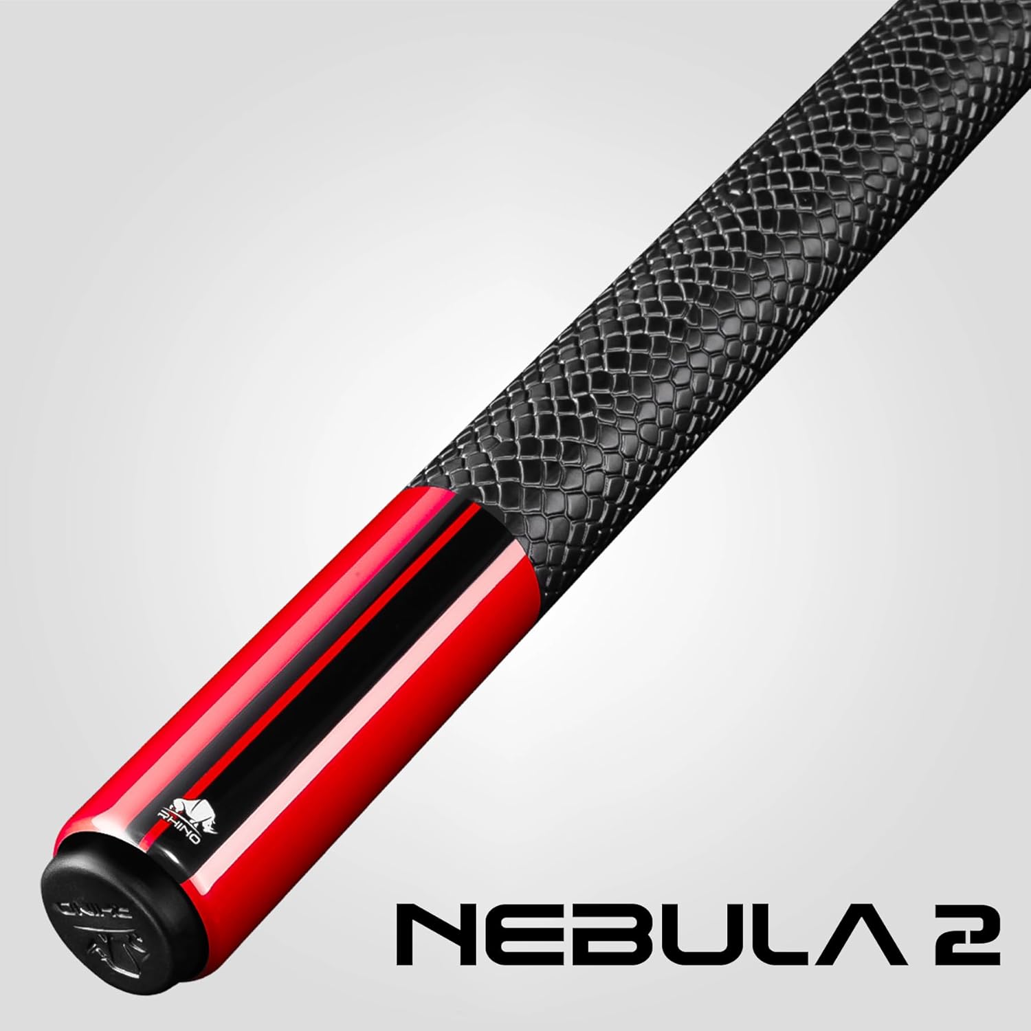 RHINO Nebula 2 Pool Cue - Premium Carbon Fiber Shaft & Composite Butt. Time Crystal Tip, Pro Taper Design. 3/8-8 Joint, Sport Wrap. Low Deflection Pool Cue