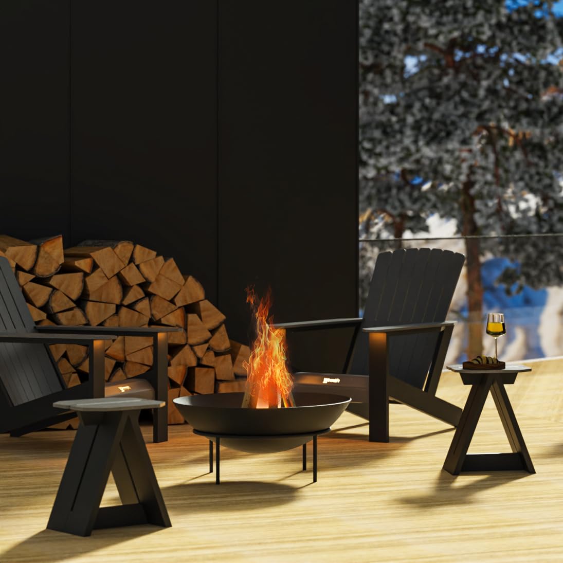 テーブル・チェア・ハンモック BUSH DE BRUNT 3HANDRED WINGTOP 50 OD Wrmth Heated Modern Muskoka Adirondack Style Chair Set, Aluminum