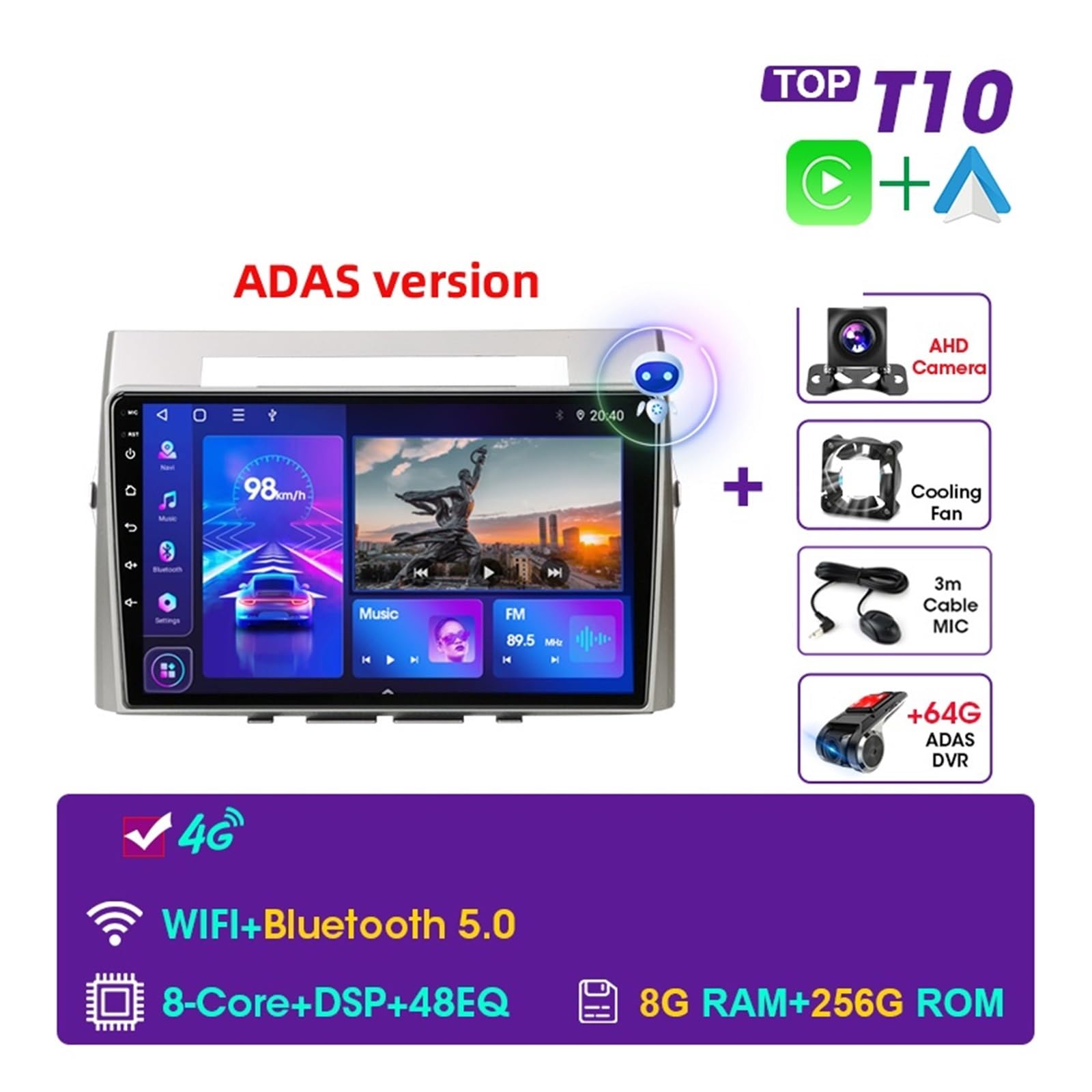 Auto Stereo Radio Multimedialny Odtwarzacz Wideo Nawigacja Przejrzysty I Responsywny(T10 TOP-ADAS)