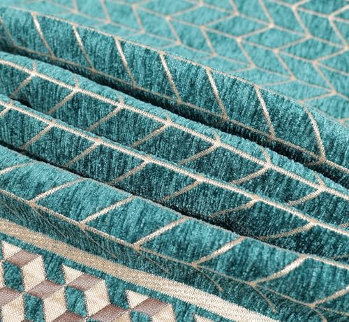 Image of Premium Teal Chenille Woven Anti-Slip 5 Seater Sofa Cover | L-Shape Sofa Seat Protector for Living Room | Durable & Stylish Slipcover - Turquoise - 3D