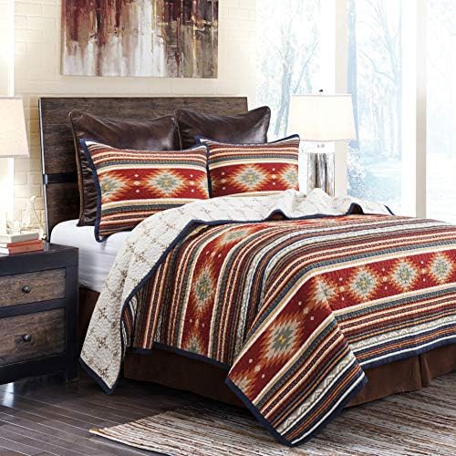 Paseo Road by HiEnd Accents | Del Sol Western Bedding 3 Piece Quilt Set with Pillow Shams, Super King Size Aztec Bedding Sets, Tribal Southwestern Bedding, Geometric Pattern Cotton Reversible Bed Set