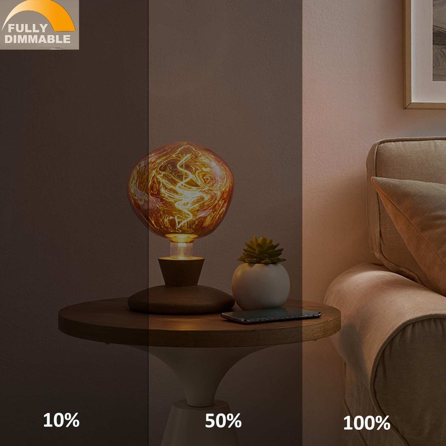 Übergroße Riesen LED-Lampe, 6W Große Edison-Birne, Dimmbar, ⌀200 Steinform Warmweiß 2700K, Roségold E27 Sockel, Flackerfrei, 1 Stück