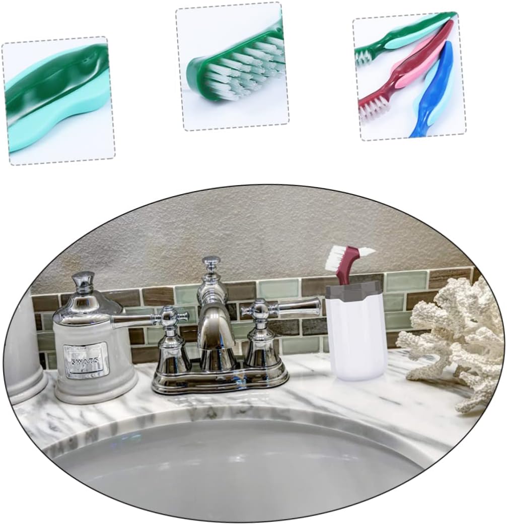 3pcs Double Sided Denture Cleaning Brushes with Hard Bristles Ergonomic Non Slip Handle and Brush Heads for Thorough False Teeth Care Red Green Blue