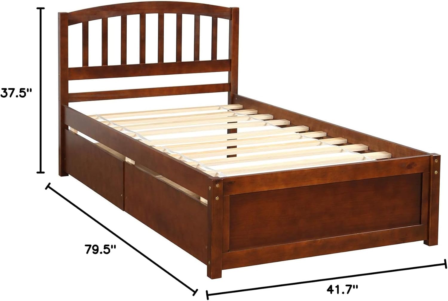Modern Wood Platform Bed Frame with Headboard and Drawers/Wood Slat Support, No Box Spring Needed/Easy Assembly, Twin Walnut