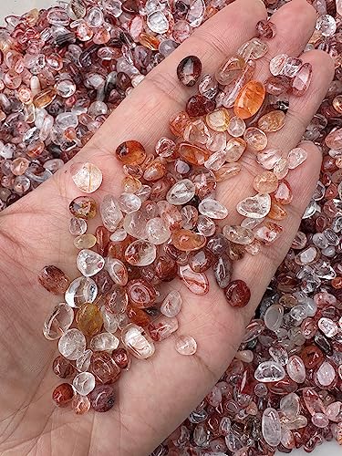 Image of 2 oz Lot Natural Semi Tumbled Fire Quartz Gemstone Chips, Crushed Mini Crystals, Undrilled Crystal Chips