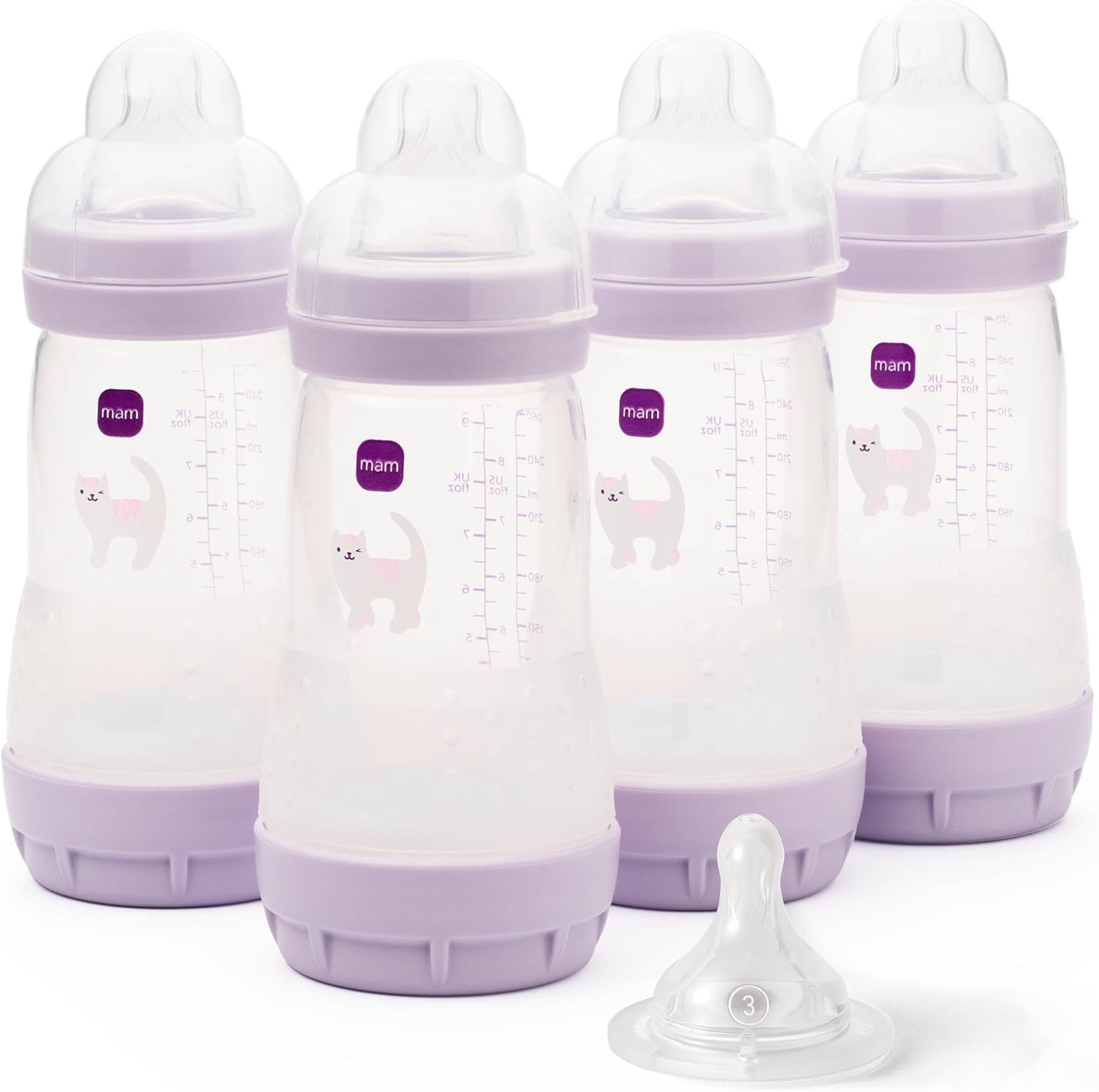 MAM Easy Start Anti-Colic Baby Bottles | 2 Pack (2 x 260ml) | Self-Sterilising Baby Milk Bottle | Medium Flow MAM Teat Size 2 | Newborn Essentials | Linen (Various Designs) — view 13