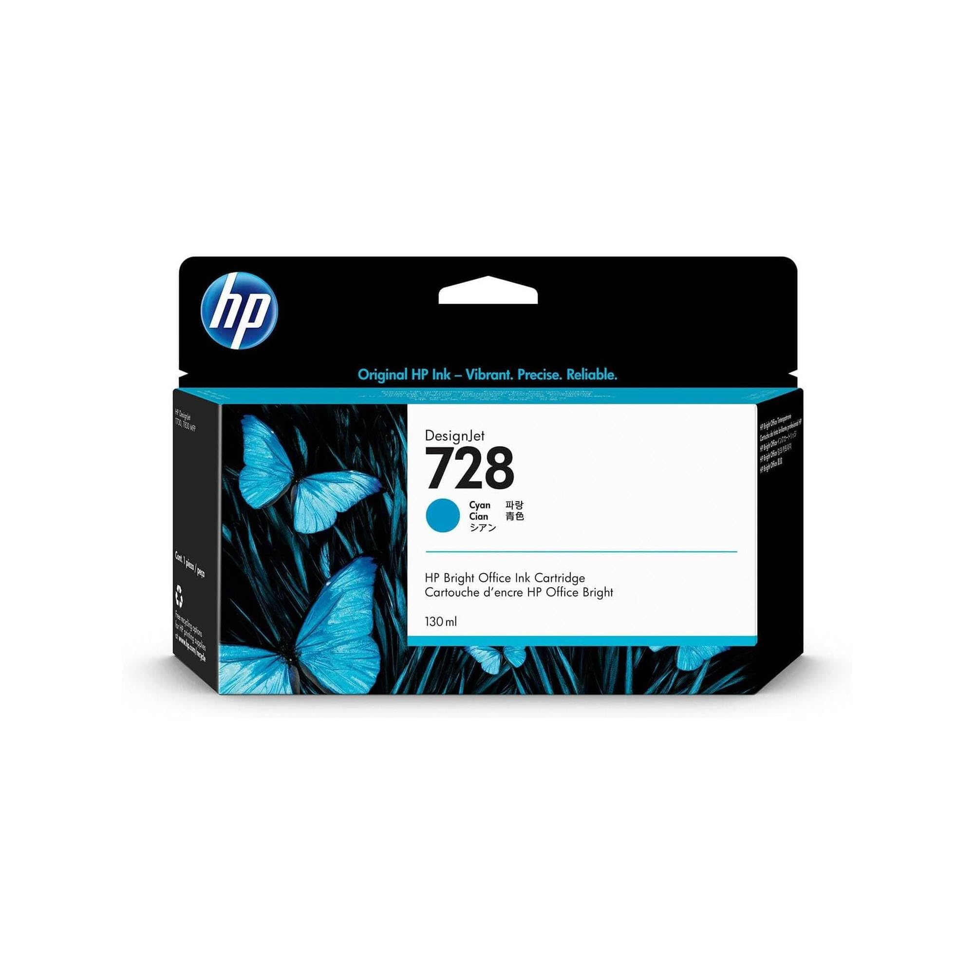 HP 728 Ciano, Cartuccia Inchiostro Originale | Compatibile con HP DesignJet T730, T830, 130 ml (F9J67A)