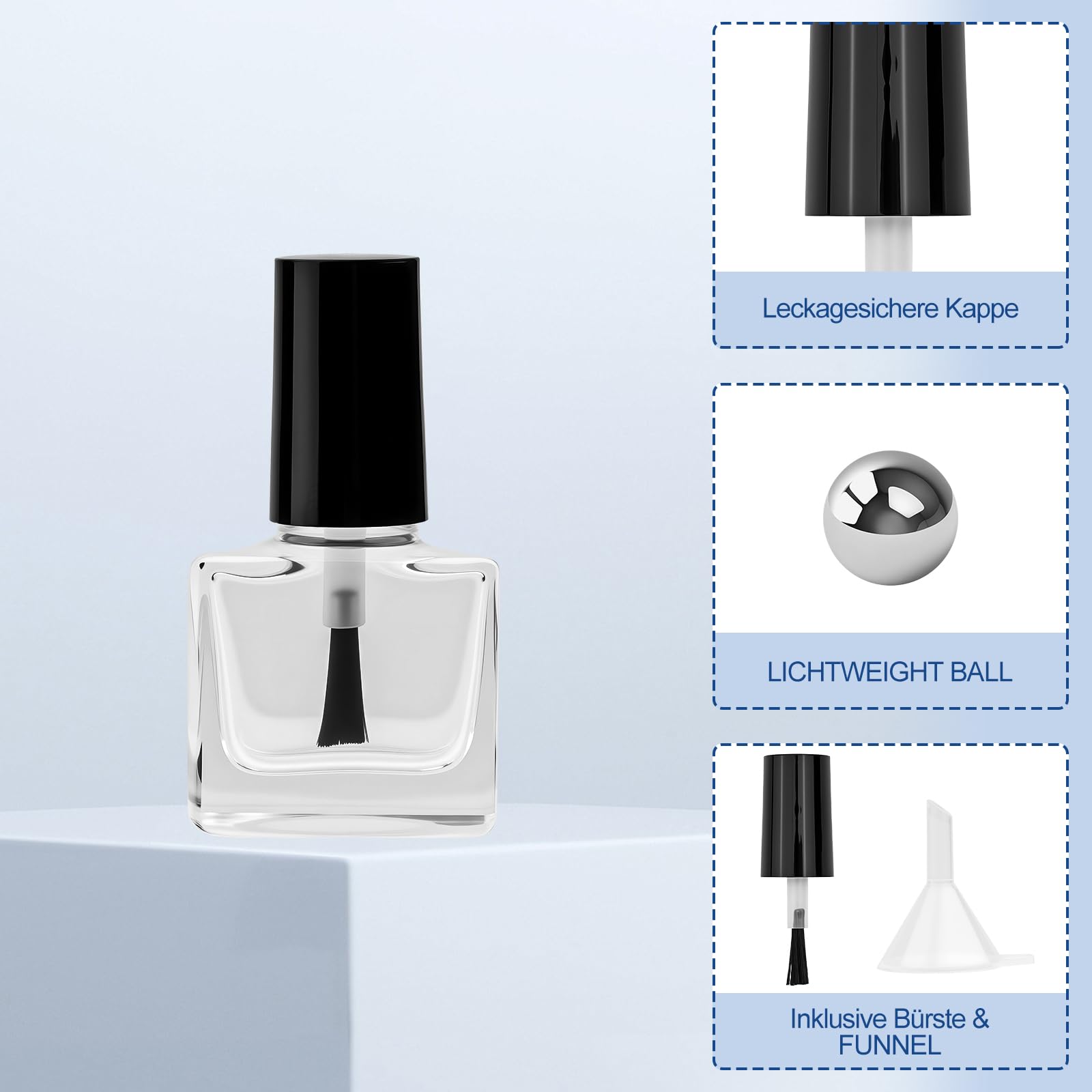 3 flacons vides de vernis à ongles de 5 ml avec pinceau/entonnoir, flacons vides en verre (avec boules de mélange) ou contenants pour la conservation du vernis liquide