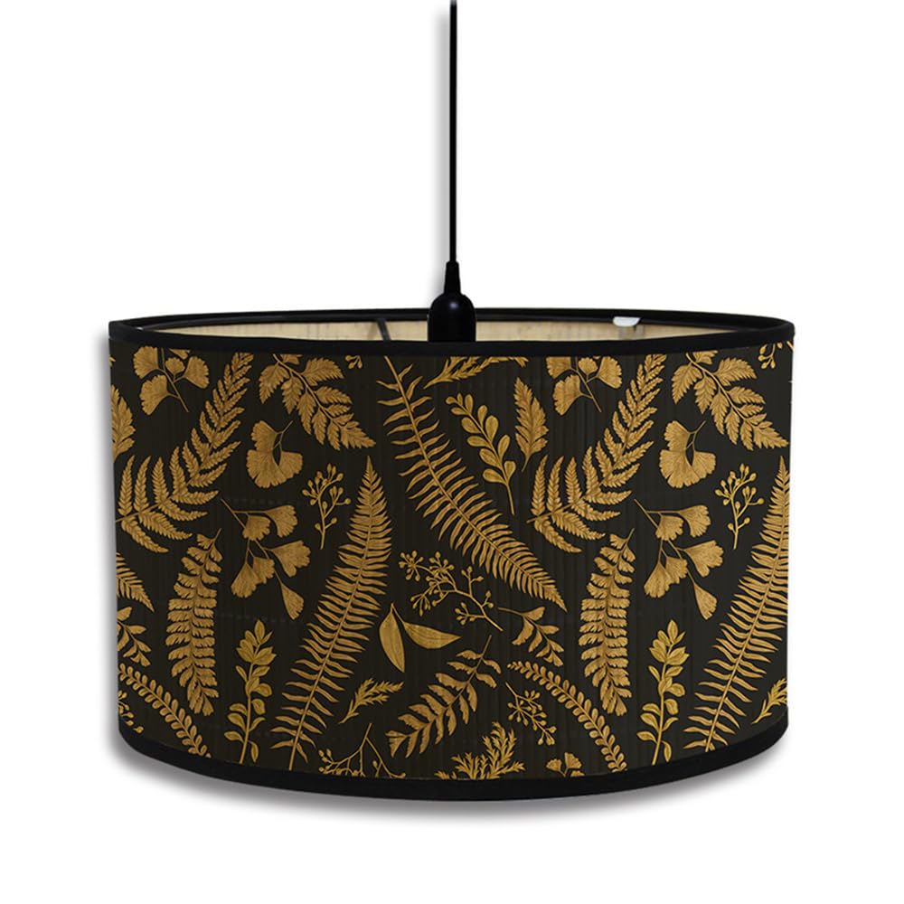 Morbuy Vintage Floral Bamboo Lampshade for Table and Floor Lamps - 30cm Drum Ceiling Pendant Shade - Home Decorative for Wall and Bedside (Gold Leaf)