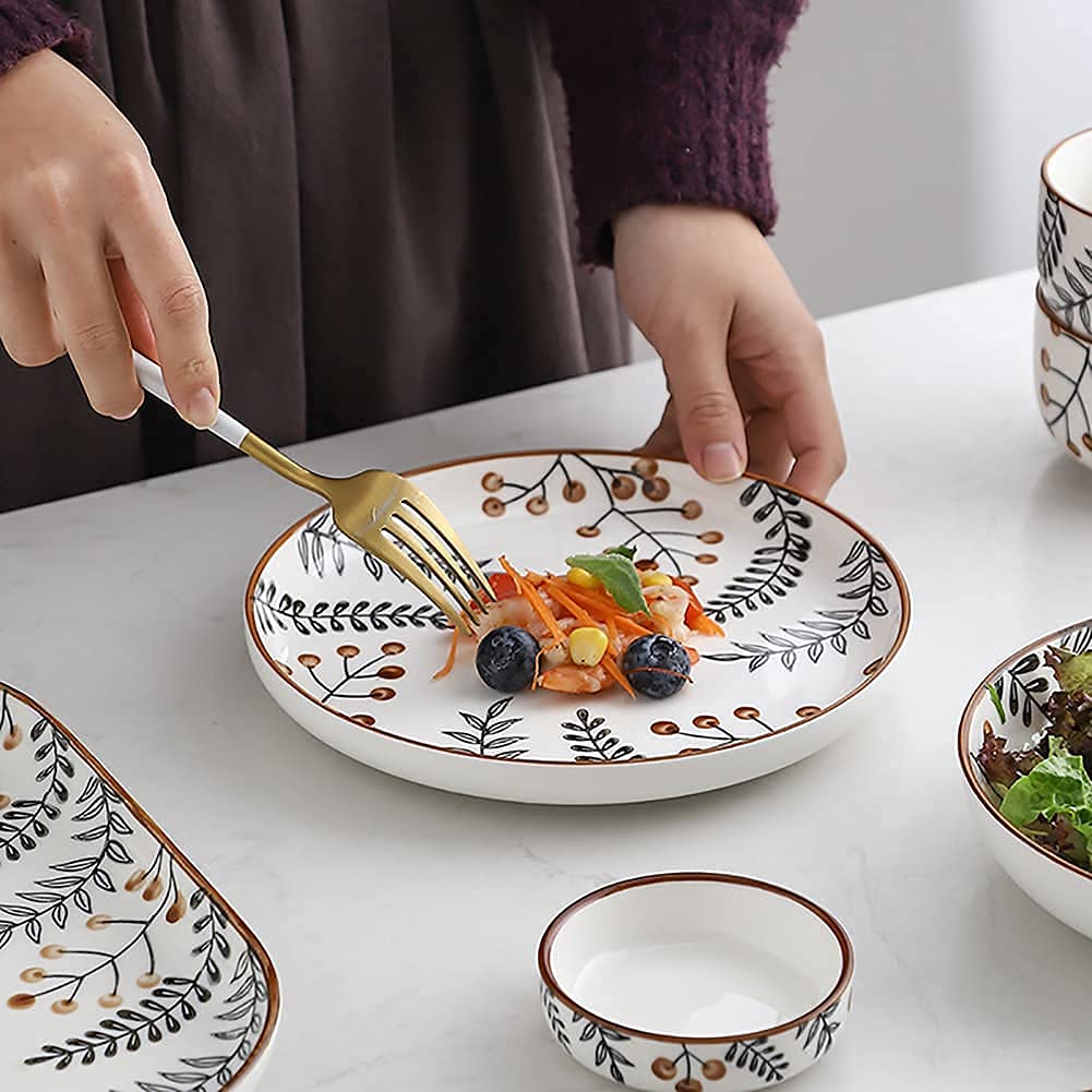 Zestaw zastawy stołowej, ceramiczne zestawy obiadowe, nordycki ręcznie malowany, 28 szt. porcelanowy zestaw obiadowy, zestaw talerzy i misek, do restauracji, wesela (