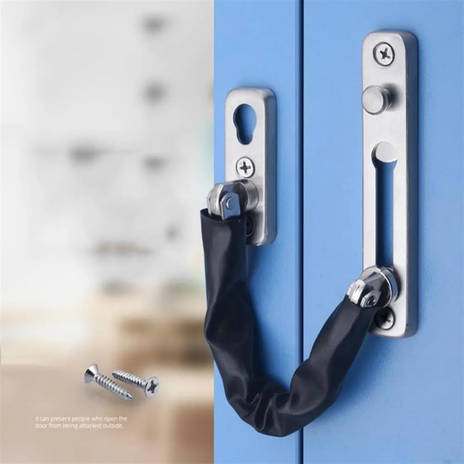 Boulon de sécurité solide en acier inoxydable épais, chaîne protection porte for chambre à coucher/hôtel/famille d'accueil avec étui cuir Pour Maison, Hôtel, Appartement
