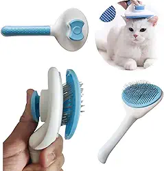 Escova Tira Pelos Autolimpante para Pets - Cerdas de Aço Inoxidável, Ergonômica, Fácil de Limpar, Azul ou Cinza (Azul)