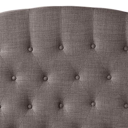 HOME BI Upholstered Tufted Button Curved Shape Linen Fabric Headboard Full/Queen Size, Smoke
