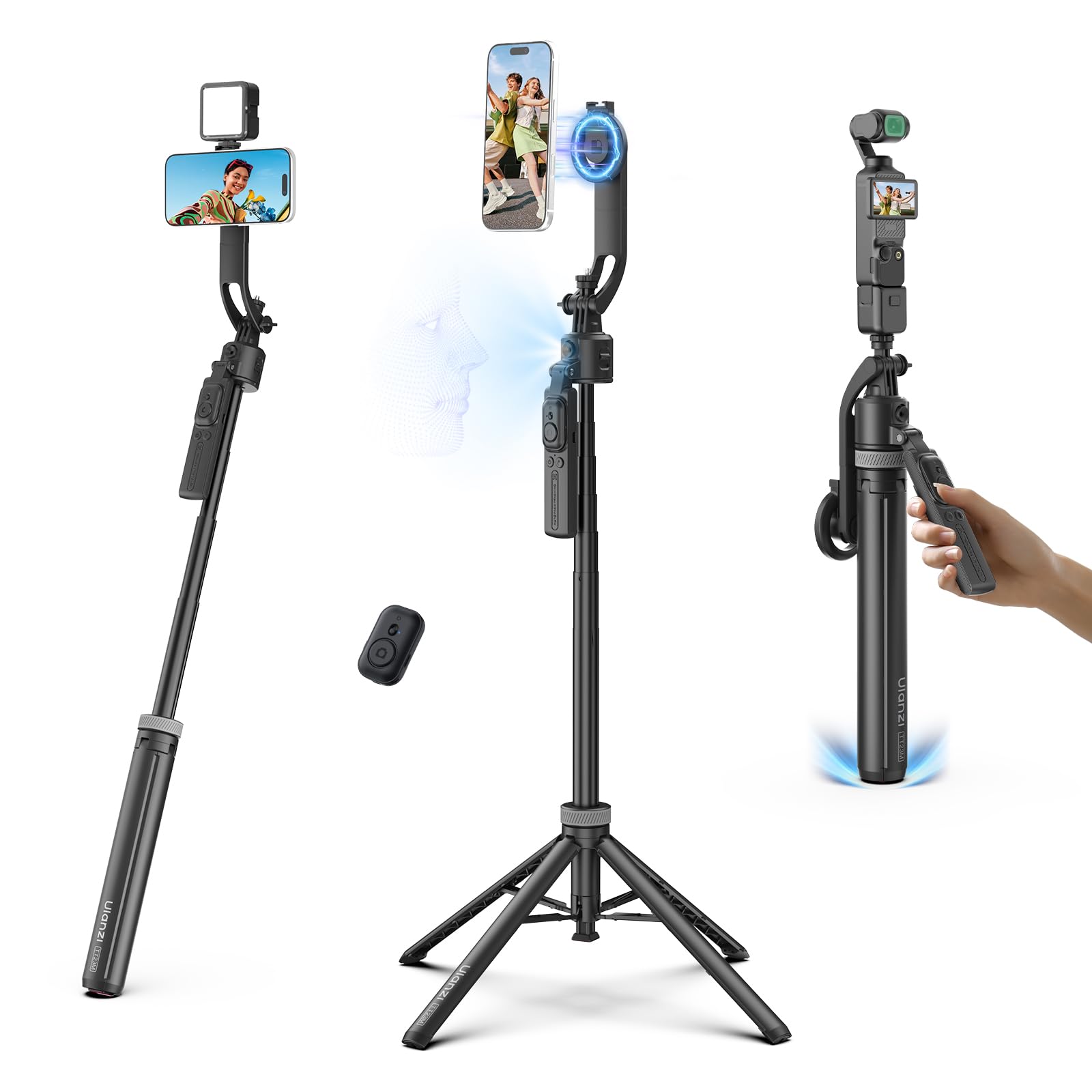 ULANZI TT23M Auto-Tracking Smartphone Gimbal Stativ, Magnetisch Selfie Stick Bluetooth mit AI Gesichtserkennung, 360° Rotation, Gestensteuerung, Vlogging Tripod Kompatibel mit iPhone Android Actioncam