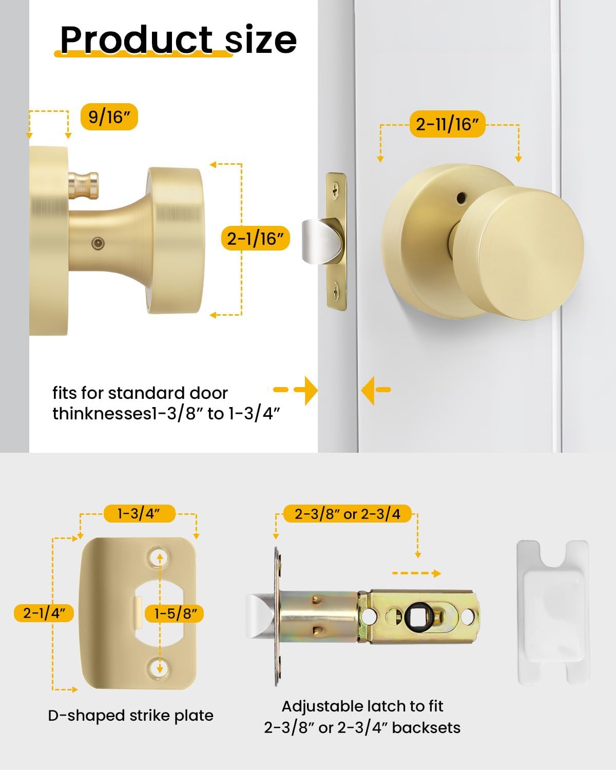 Goldenwarm Brushed Gold Door Knobs - 6 Pack -5