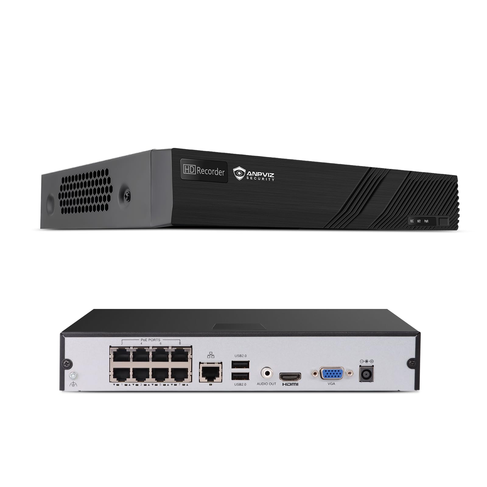 8CH PoE NVR for Home Security Camera System, Only Plug & Play with Anpviz U Series Camera, 8 Channel Network Video Recorder Support 8MP/6MP/5MP/4MP PoE Camera for 24/7 Recording, NO HDD