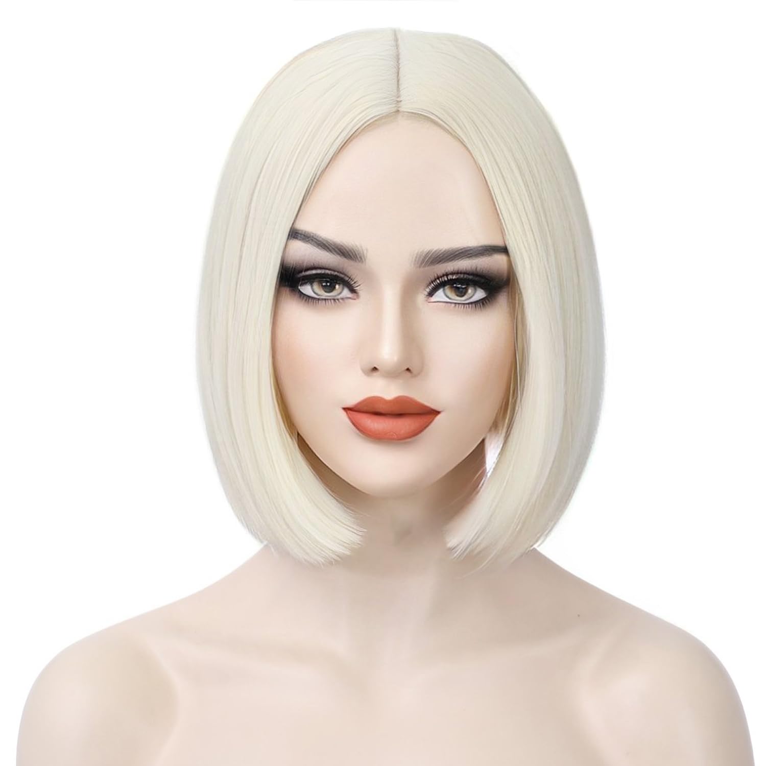ATROFY Platinum Blonde Bob Wig for Women Short Straight Blonde Wig Blonde Bob Wig Short Bob Wigs Heat Resistant Synthetic Wig with Wig Cap (Blonde)