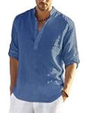 Men's Cotton Linen Henley T-Shirt Long Sleeve Hippie Casual Beach T-Shirts
