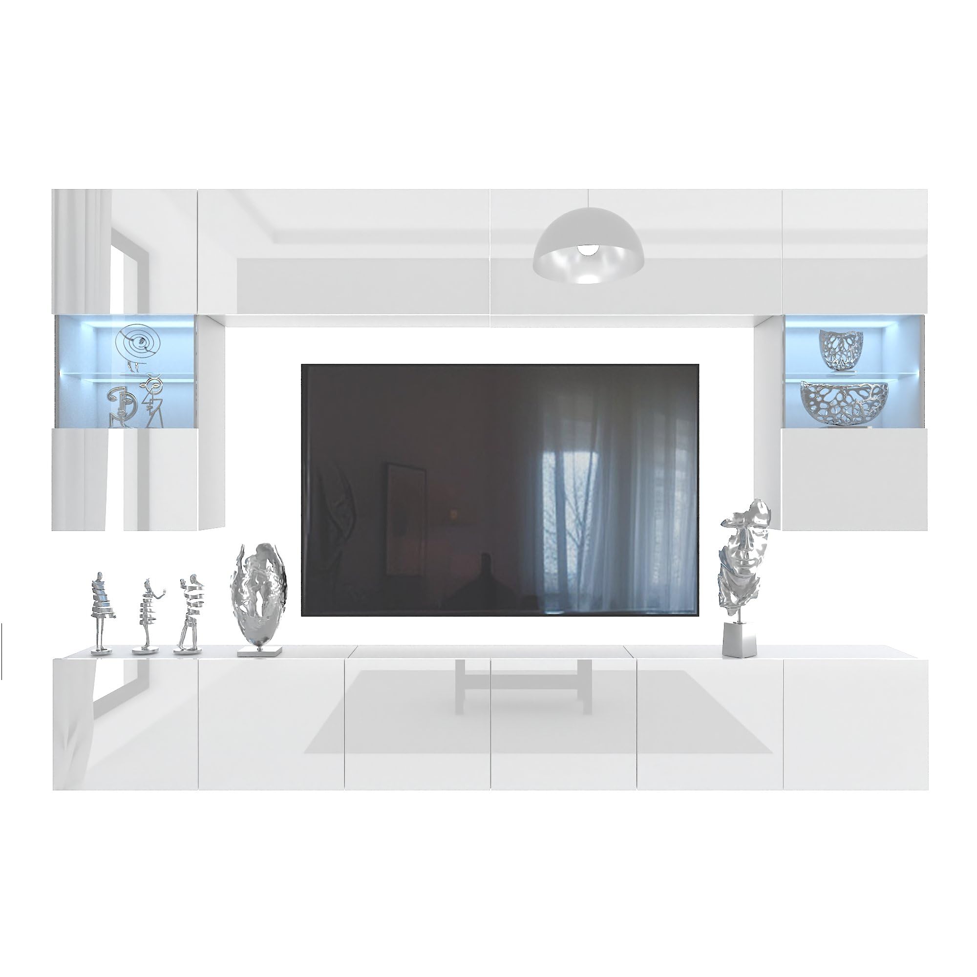 Belini Milano 1 Wohnwand Schrankwand TV-Schrank 300cm Weiß Hochglanz