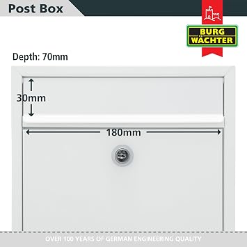 Burg Wachter Style Wall Mounted Steel Lockable Weather Resistant Post Box 31x21.5x7cm - White