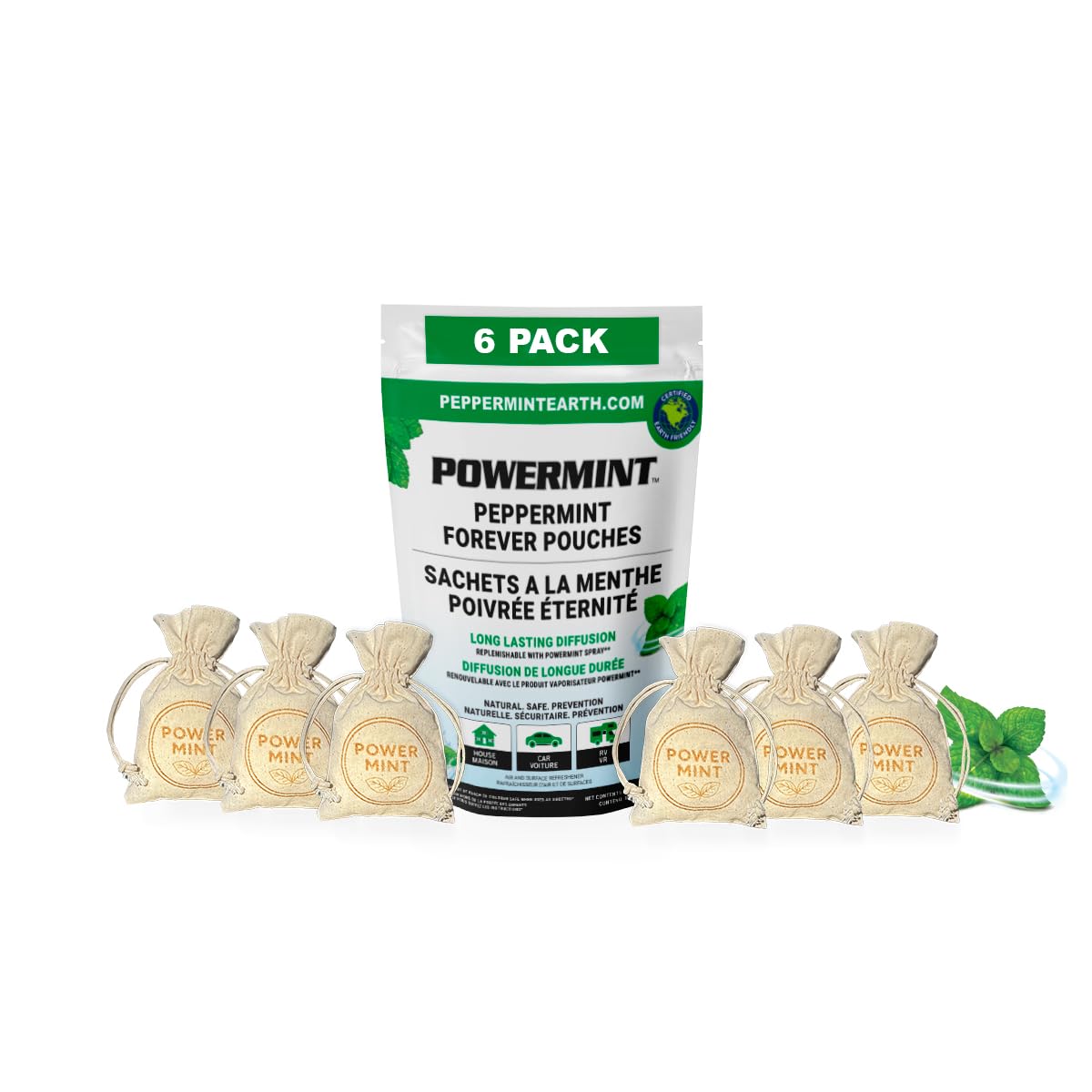 POWERMINT Peppermint Forever Pouches for Home, Farm and Vehicle. Premium Quality. 6-PACK — view 3