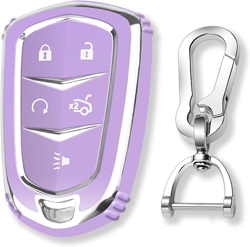 Miniatura 7 de QBUC Funda para llavero Cadillac con llavero cromado y plateado, funda de protección de TPU suave compatible con Cadillac Escalade ATS CTS CT6 XTS
