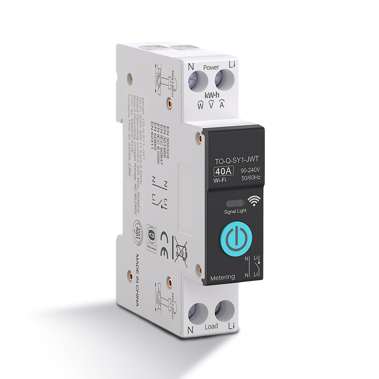 AC 90-240V Smart WiFi Switch Circuit Breaker, 1P Din Rail Smart WiFi Switch Timer with 3 Timing Modes, Wireless Home Circuit Breakers Mobile Phone Remote Control for Household Appliances (40 A)