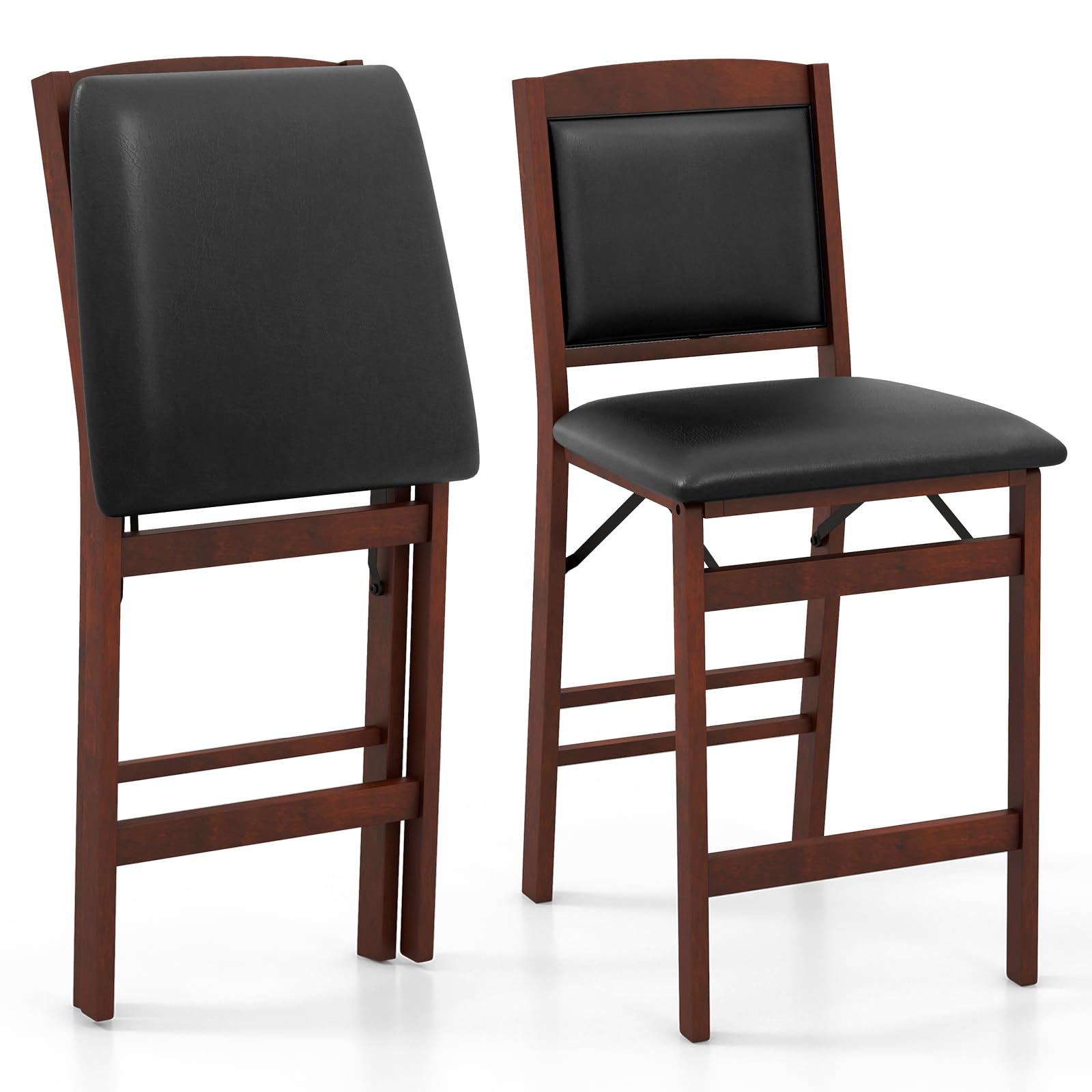 Giantex Folding Counter Height Bar Stools Set of 2, 24.5" Farmhouse Barstools w/Padded Back & Seat, Footrest, Rubber Wood Legs, No Assembly Needed,