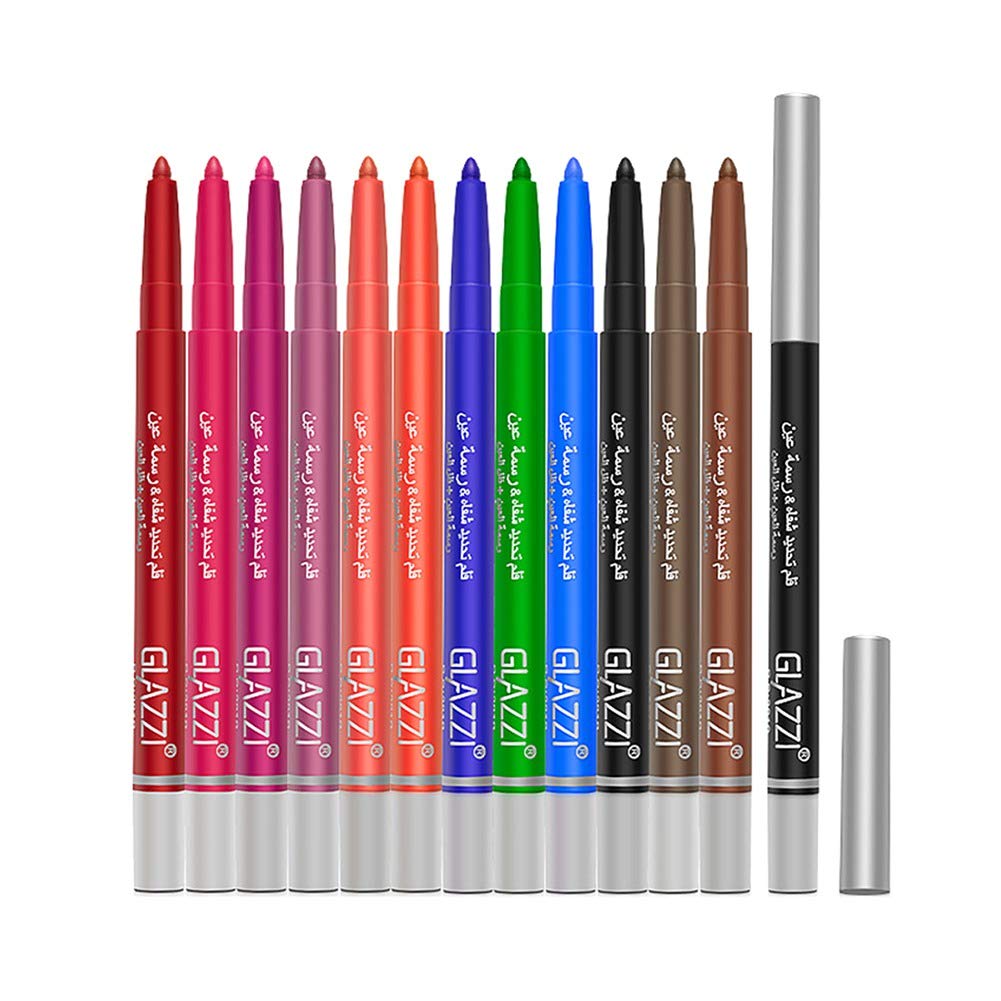 Kybbe 12 Pcs/Set 12 Colors Eyeliner Set Eyeshadow Pencil Highlighted Pen Waterproof Quick Dry Long Lasting Multifunction Cosmetic Makeup Tool