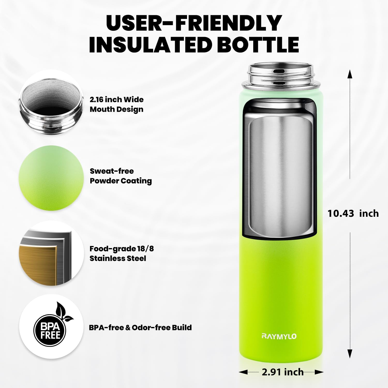 Insulated Water Bottle 24oz, Triple Wall Vacuum Stainless Steel (Cold for 48 Hrs, Hot for 24Hrs), Leak Proof & Non-BPA, 24oz Hydro Water Flask with Paracord Handle & Straw Spout Lids - Image 5