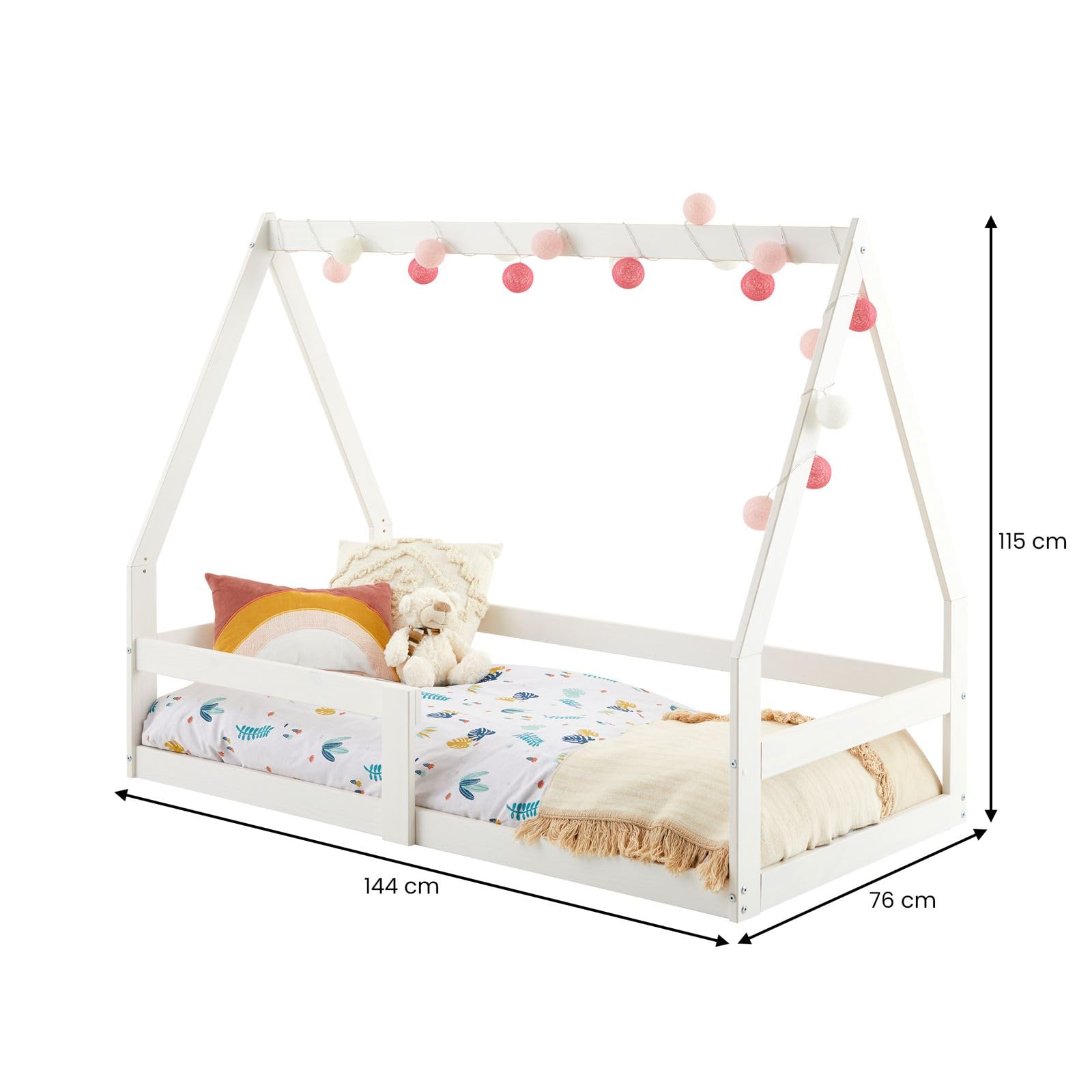 IDIMEX Lit cabane Tami 70x140 cm, lit Simple 1 Place pour bébé ou Enfant de Type Montessori, en pin Massif lasuré Blanc