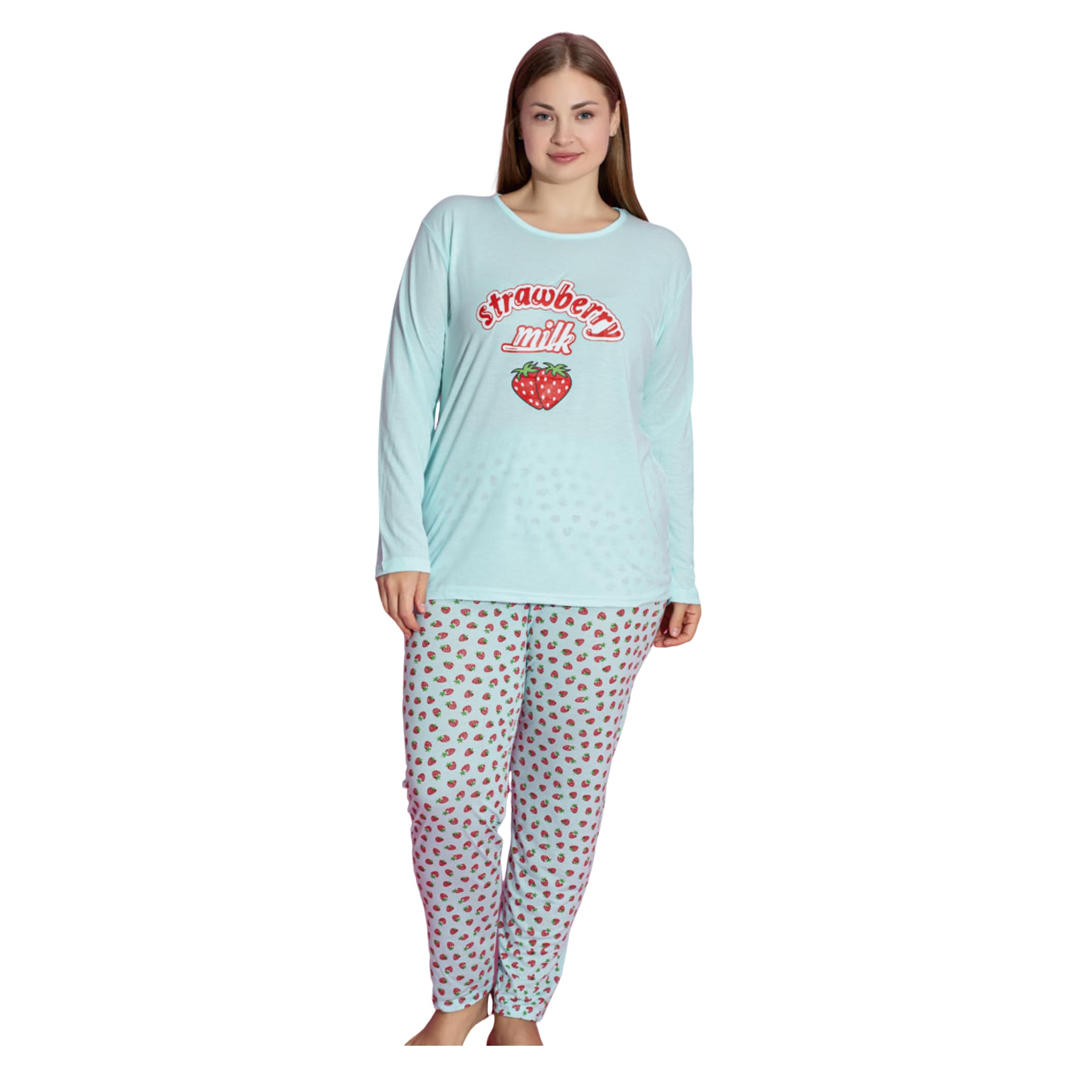 Women's 2-Piece Sleepwear Plus Size Ladies Homewear 3XL-5XL Full Sleeve T-Shirt and Pants Turkish Pajama Set Plus Size for Women