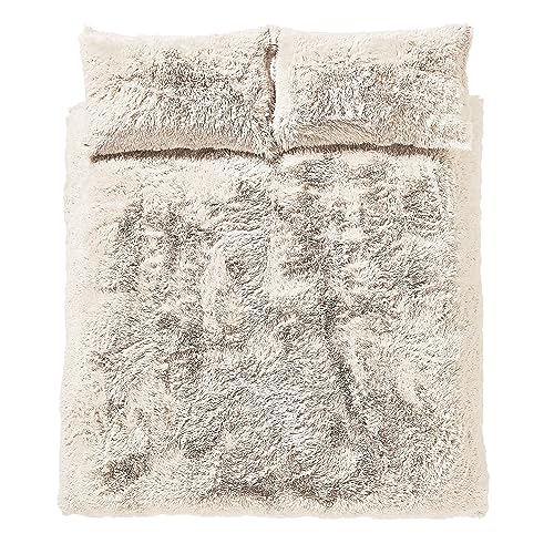 Catherine Lansfield Cuddly Deep Pile Faux Fur Super King Duvet Cover Set with Pillowcases Cream - Image 5