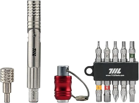 711L Compact EDC Screwdriver Set Pen Driver TG Foldable L-Handle Bit Driver & KnurlGrip 10-Piece 1/4" Hex Bit Set 30mm S2 Steel