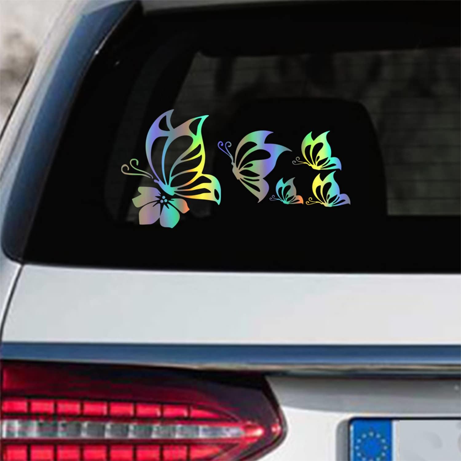 5Pcs Butterfly Car Decal Set, Waterproof Vinyl Butterflies Sticker for Cars Women Girl Car Stickers Beautiful Reflective Bumper Window Laptop Decals (Holographic Blue)
