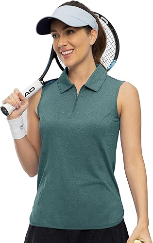 Miniatura 2 de YSENTO Camisas de golf sin mangas para mujer, ropa con cuello de 14 con cremallera de secado rápido, camisas polo de tenis