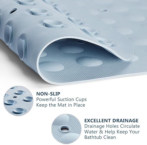 Vista 2 de ComfiLife Tapete de baño para bañera y ducha, antideslizante, extra grande, con orificios de drenaje y ventosas, tapetes de goma lavables a máquina
