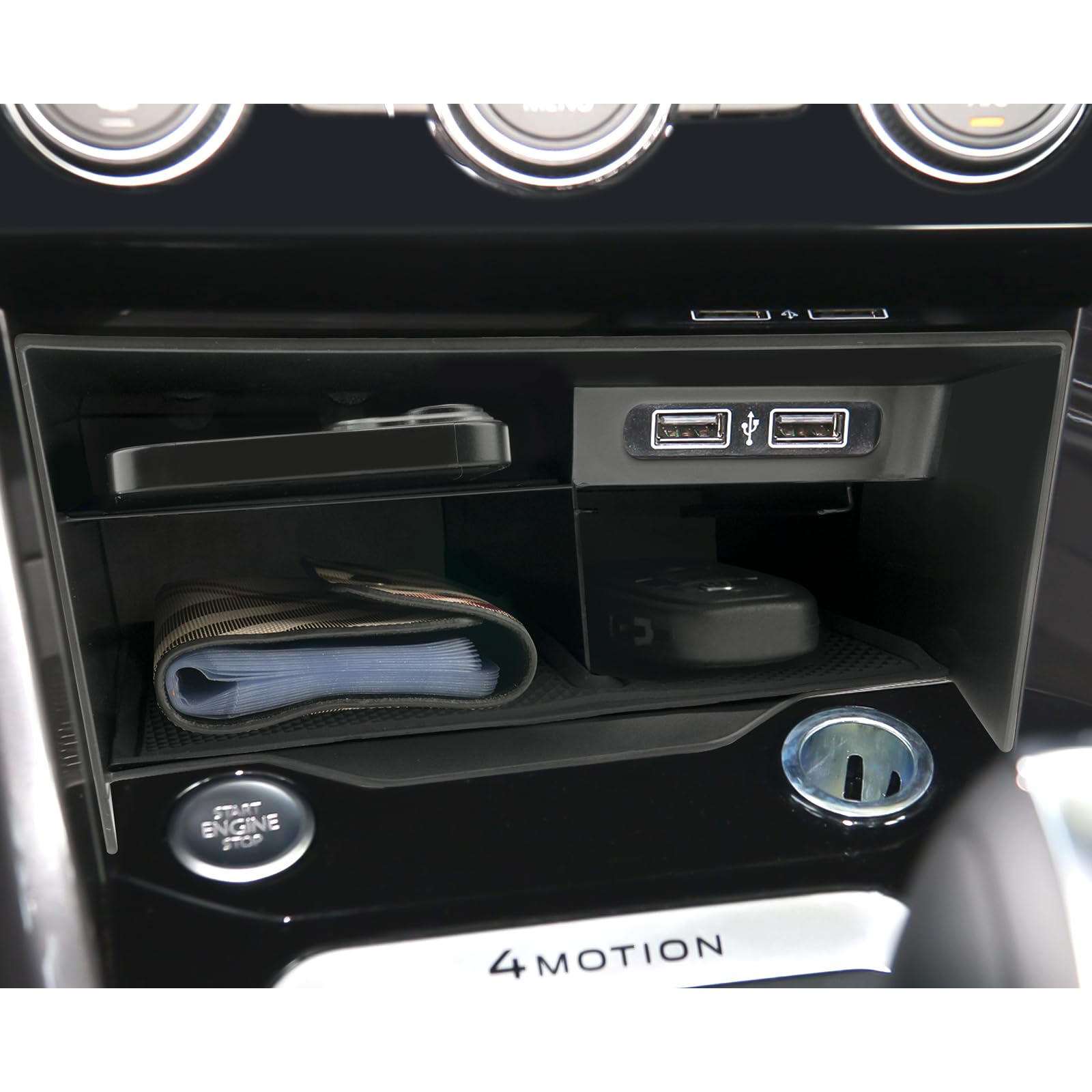 Scatola Portaoggetti del Console Centrale Compatibile con VW T-ROC 2018-2025, Console Centrale Portaoggetti, T ROC Accessori Organizer per Braccioli con Tappetino Antiscivolo (Nero)