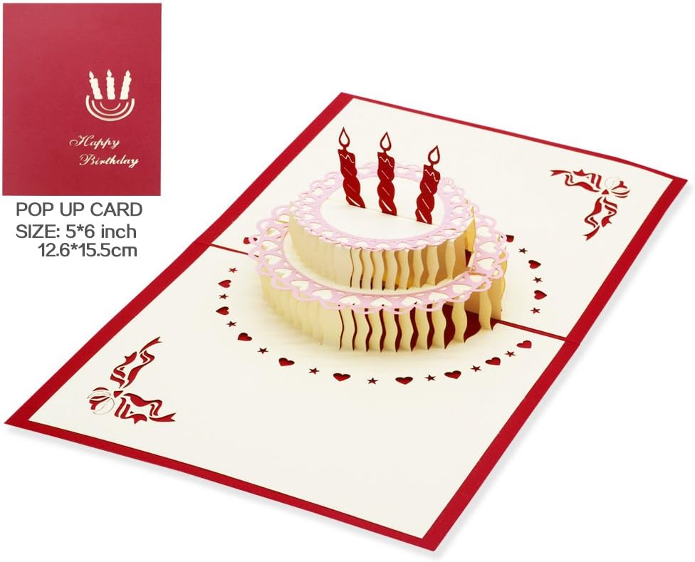 Christmas 3D Birthday Cake, Pop Up Anniversary Cards, Handmade Pop Greeting Card Pop Up (Birthday Card)
