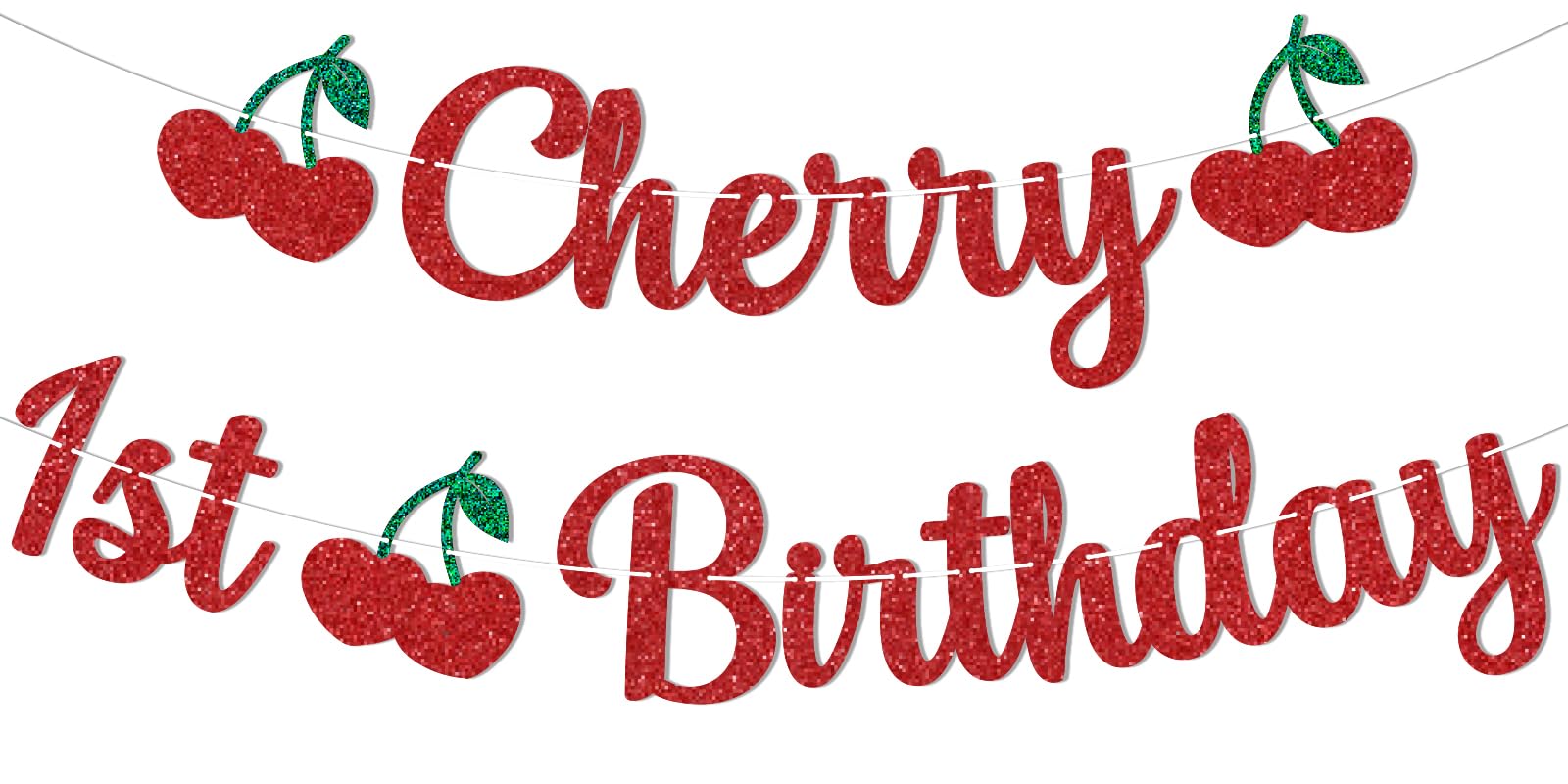 Cherry 1st Birthday Banner - She's Cerry on Top Decorations for Baby Girl, Cherry Theme 1st Birthday Party Decorations for Girls Red Glitter