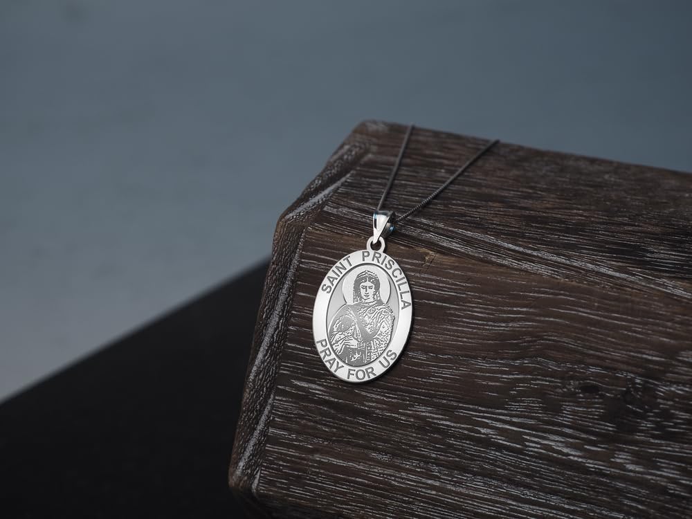 PicturesOnGold.com Saint Priscilla Medal Oval - 1/2 X 2/3 Inch Size of Dime, Sterling Silver