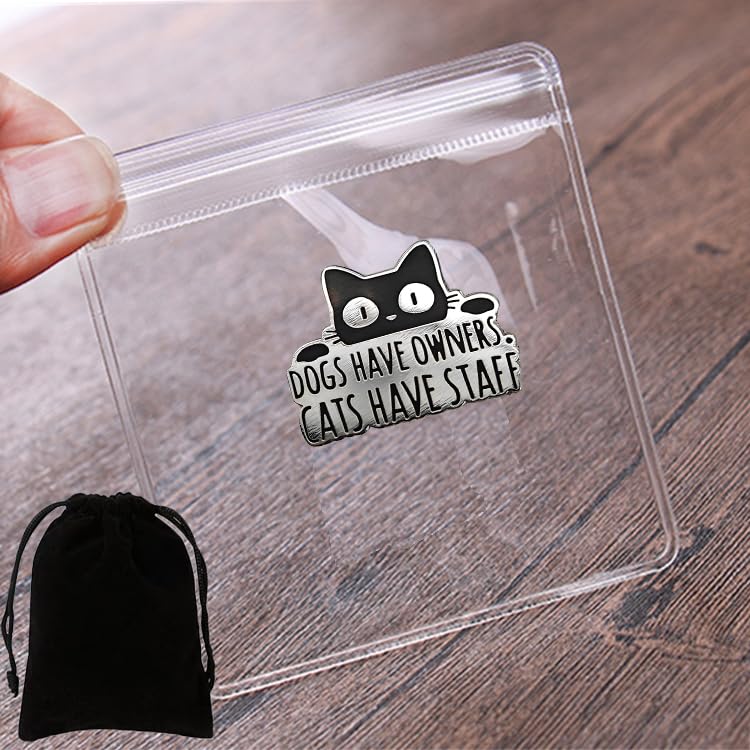 Image of Cute Enamel Pin, DOGS HAVE OWNERS CATS HAVE STAFF Cat Pin, Cartoon Lapel Pin, Gift for Cat Lovers