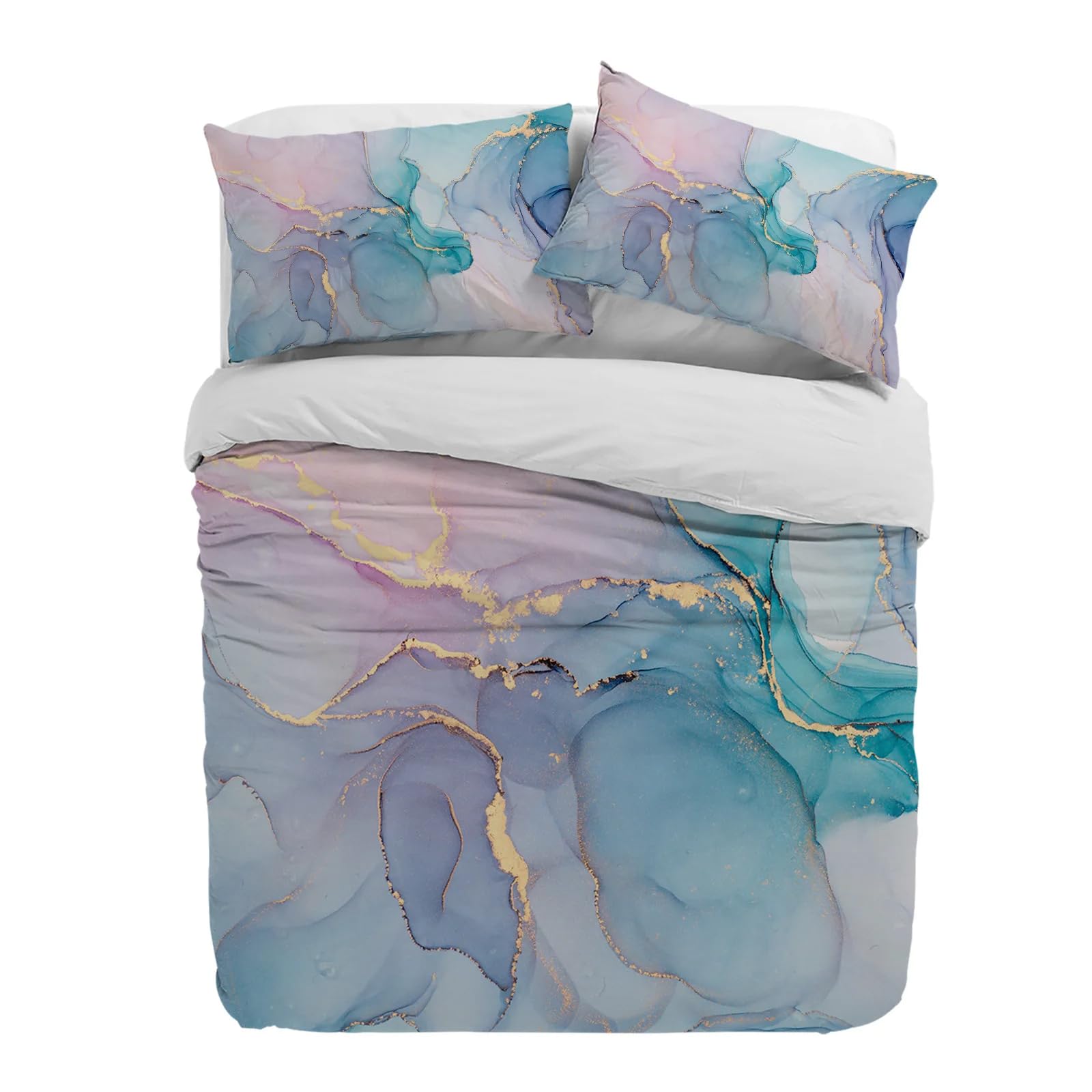 Housse de couette en marbre rose 200x200 parure lit violet turquoise
