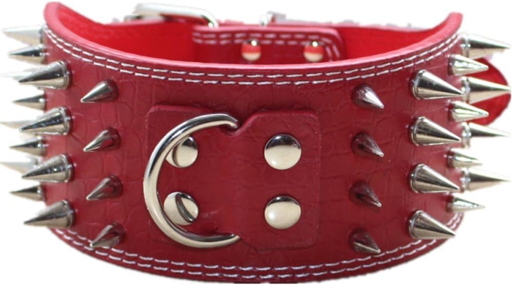 3" Sharp Spiked Studded PU Leather Dog Collar for Training,Sports,Walking,Medium,Large,X-Large,for Pitbull,Labrador,Boxer (L, Black)