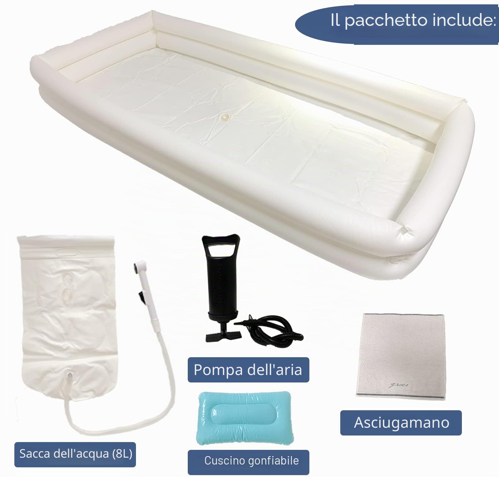 HWIN Kit doccia gonfiabile vasca da bagno, sistema doccia per adulti per lavabo per bagno, con sistema di assistenza per anziani disabili costretti a letto con pompa ad aria 345677