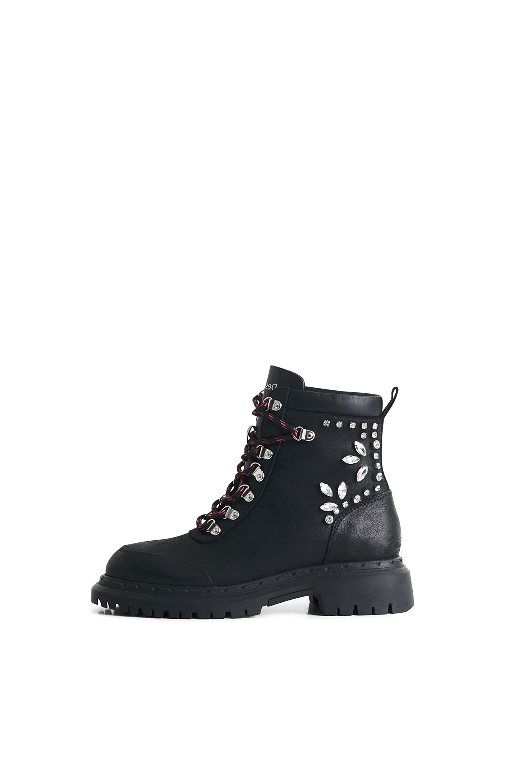 Lace-up boots with crystals - BLACK - 40